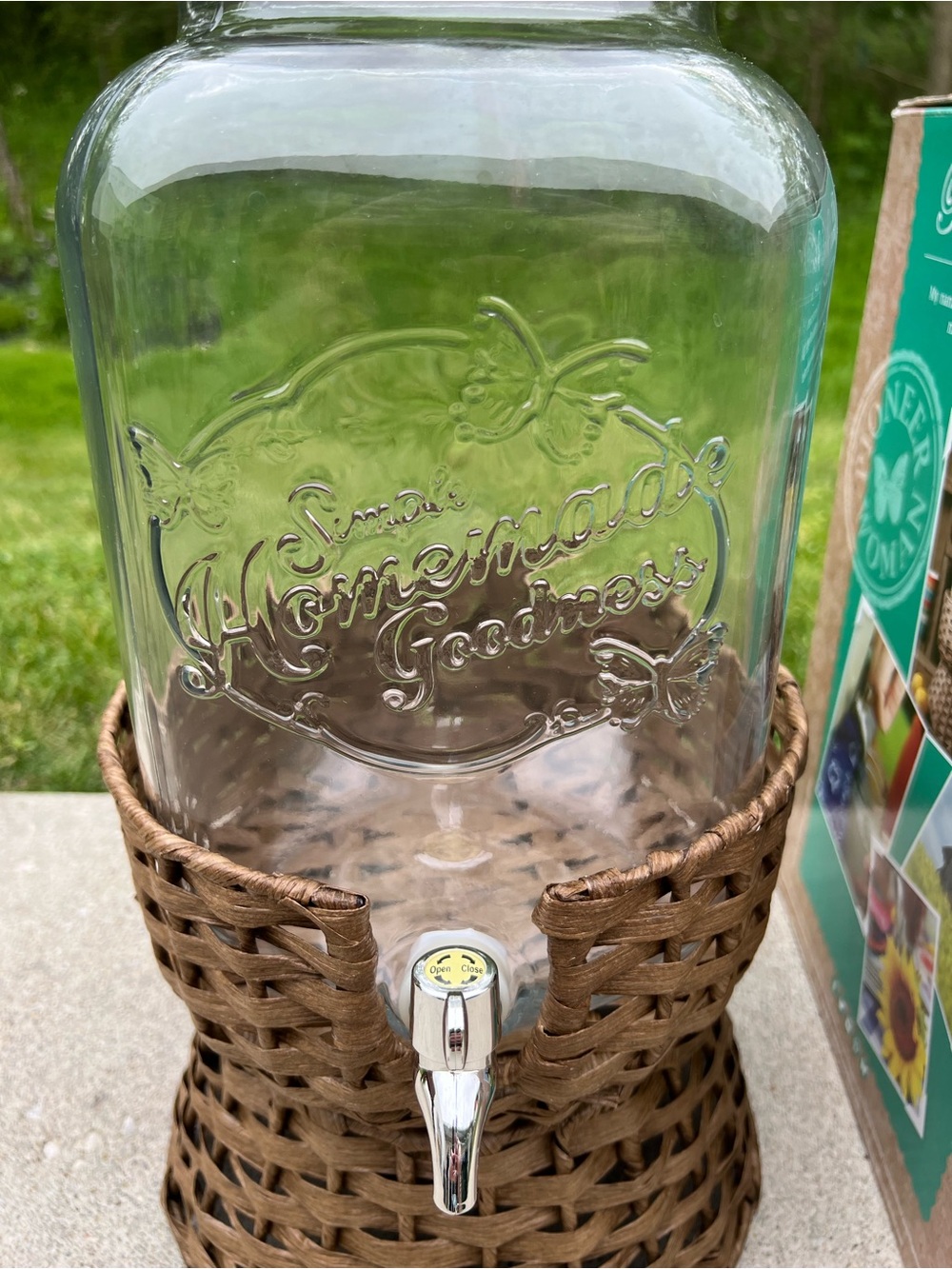The Pioneer Woman Glass Beverage Dispenser with Wicker Stand